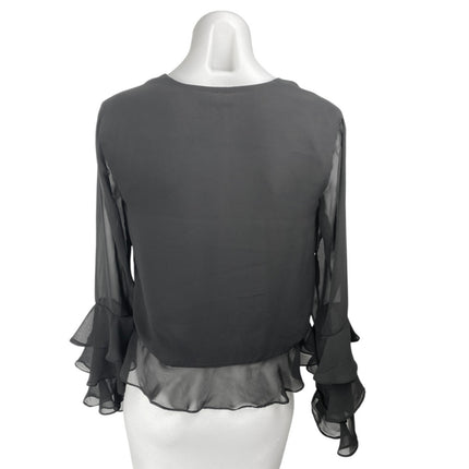 Tularosa Winnie Black Ruffle Plunge Tie V-neck Long Sleeve Peplum Blouse Top XS