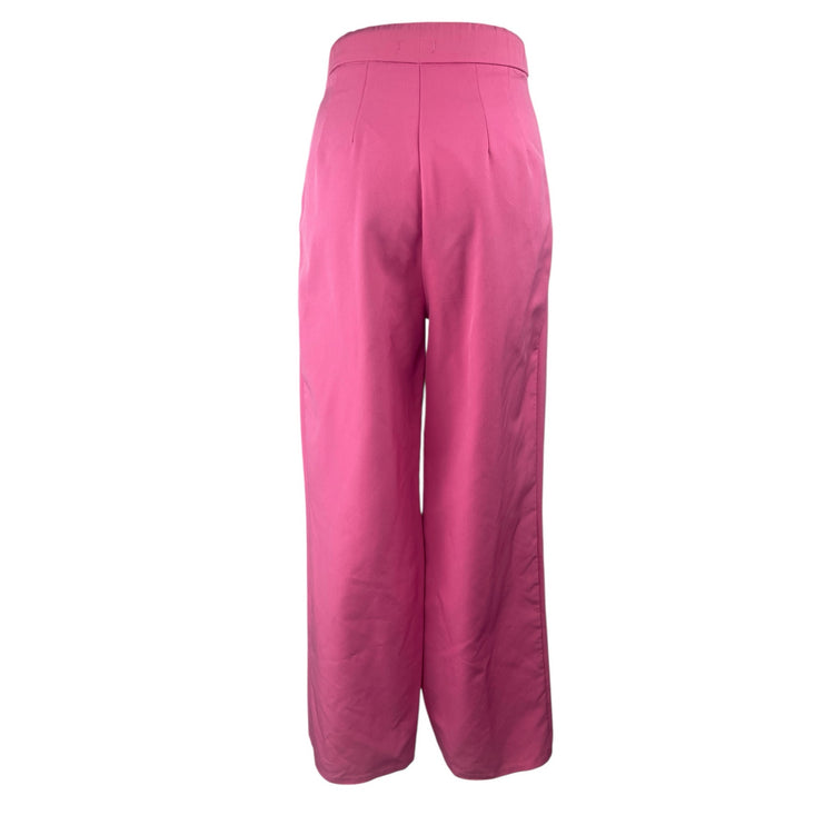 Stradivarius Women's Pink High Rise Pleated Wide Leg Trousers Dress Pants Size 0