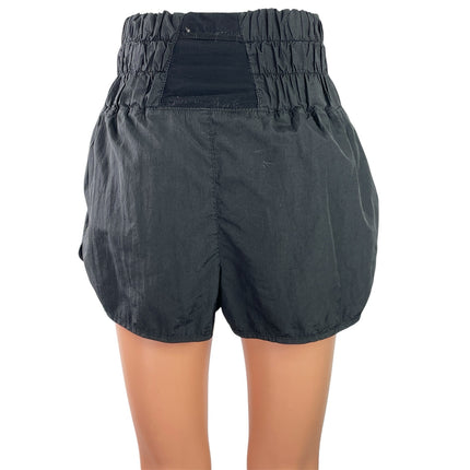 Free People FP Movement Black High Rise Smocked Running Athletic Mini Shorts M