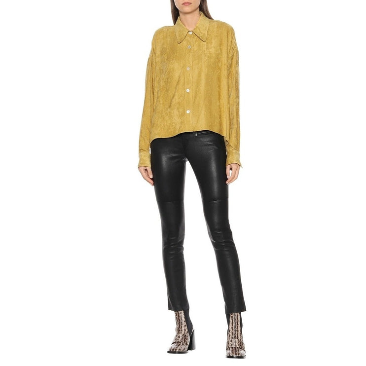 Isabel Marant Fanao Yellow Gold Corduroy Velvet Long Sleeve Button Up Shirt Top
