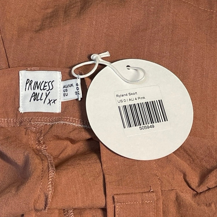 NEW Princess Polly Ryland Tan High Rise Pleated A Line Mini Skirt Skort Short 0