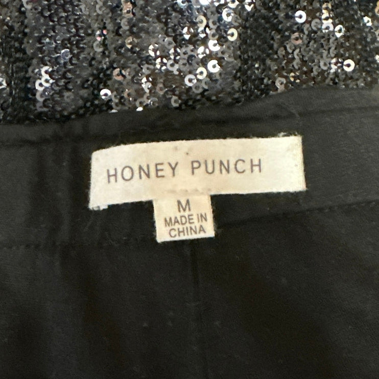 Honey Punch Black Sequin Sparkle High Waisted Skinny Leg Trousers Pants Size M
