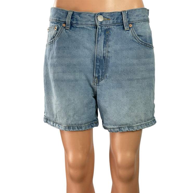 Pull & Bear Women's Blue High Rise Bermuda Boyfriend Denim Jean Shorts Size 8