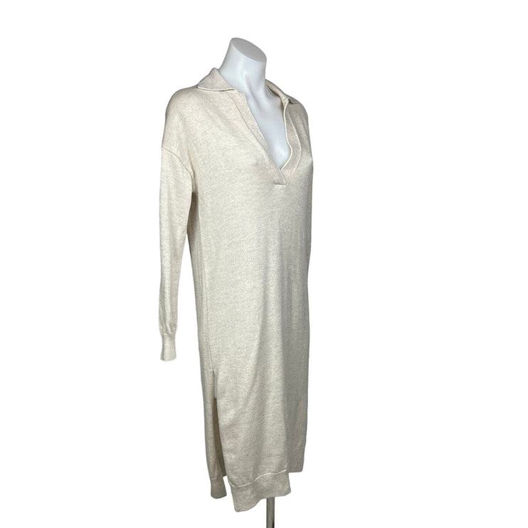 Aritzia Wilfred NWOT Cream White Knit Deep V Collared Midi Sweater Dress 2xS