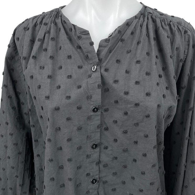 Zara Women's Black Swiss Dot Button Down Long Balloon Sleeve Blouse Top Size L