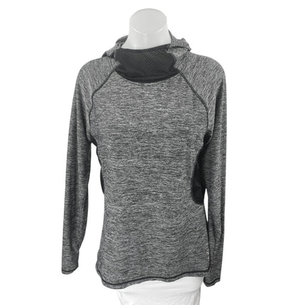 Reebok Gray Mesh Long Sleeve Activewear Sports Hooded Hoodie Sweatshirt Top Sz L