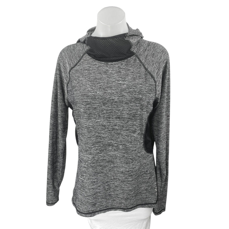 Reebok Gray Mesh Long Sleeve Activewear Sports Hooded Hoodie Sweatshirt Top Sz L