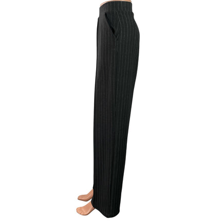 H&M Black Pinstriped Pleated Tailored Gigh Waisted Wide Leg Trouser Pants Sz  XS