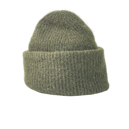 Arket Womens Army Green Wool Chunky Knit Cuffed Winter Bonnet Beanie One Size