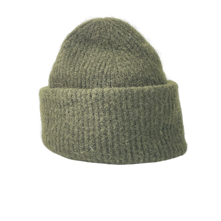 Arket Womens Army Green Wool Chunky Knit Cuffed Winter Bonnet Beanie One Size
