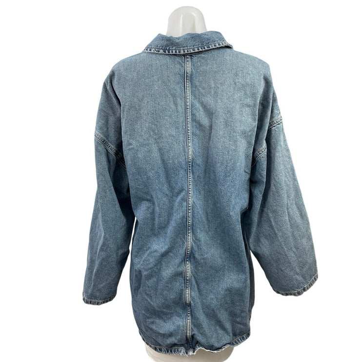 Zara Women's Blue Long Sleeve Half Zip Denim Jeans Maternity Tunic Top Size S