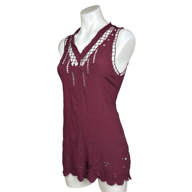 Staring at Stars Maroon Red Cutout Eyelet V Neck Sleeveless Romper Short Size S