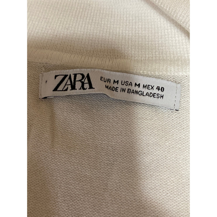 Zara Men's Whire Collared Button Short Sleeve Golf Knit Polo Shirt Top Size M
