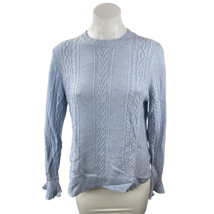 J.Crew Women's Blue Wool Cable Knit Bell Long Sleeve Crewneck Sweater Top Size S