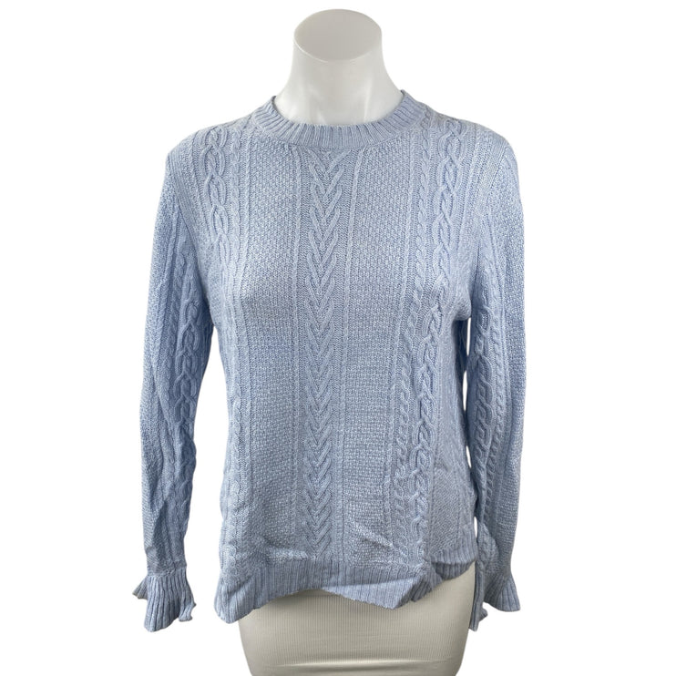 J.Crew Women's Blue Wool Cable Knit Bell Long Sleeve Crewneck Sweater Top Size S