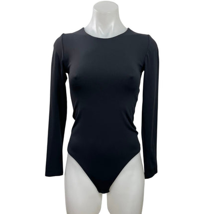 Aritzia Babaton Contour Black Long Sleeve Crew Neck Thong Bodysuit Top Size S