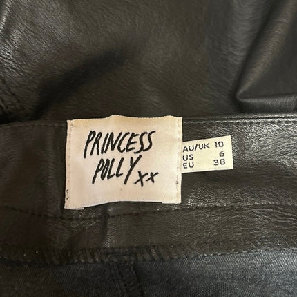 Princess Polly Black High Rise Wide Leg Faux Leather Vegan Trousers Pants Sz 6
