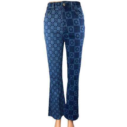 Jaded Women's Blue Floral Colorblock Skinny Flared Bootcut Denim Jeans Size 26
