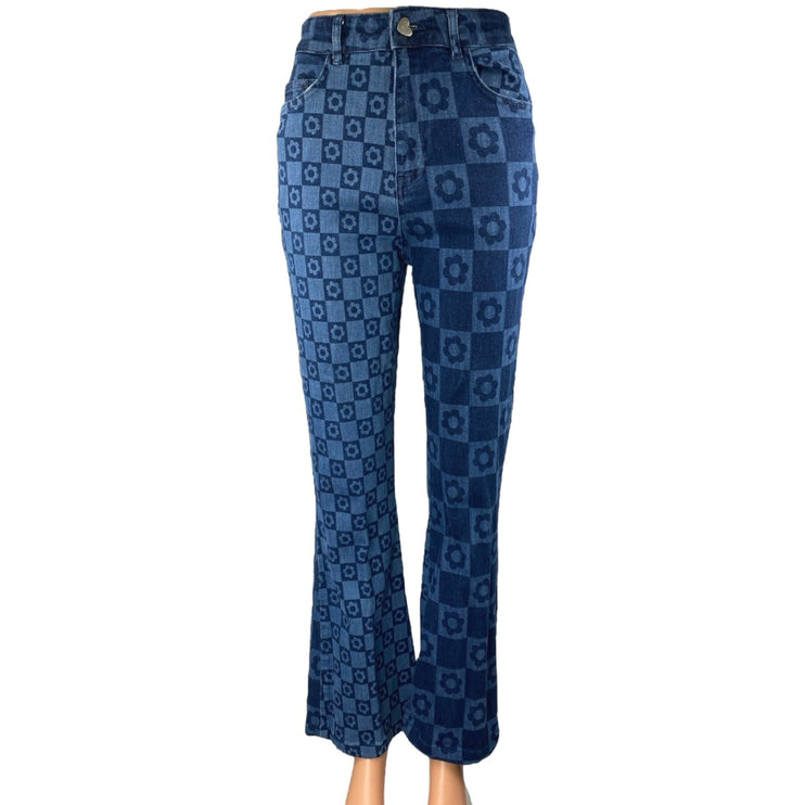 Jaded Women's Blue Floral Colorblock Skinny Flared Bootcut Denim Jeans Size 26