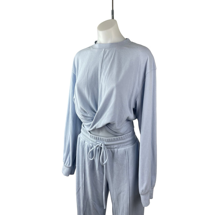 Qinsen Women's Blue Twist Front Long Sleeve Pants Sleepwear Pajama Set Size S