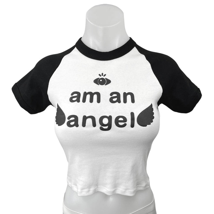 Los Angeles Apparel Black White Am An Angel Crop Baby Tee T Shirt Top Size S
