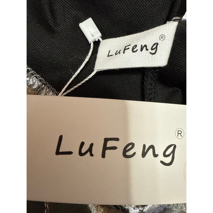 NEW Lu Feng Gray Metallic One Shoulder Sleeveless Mini Bodycon Tank Dress Size L