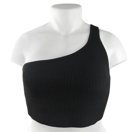 Aritzia Babaton Women's Black One Shoulder Sleeveless Ribbed Knit Crop Top Sz XL