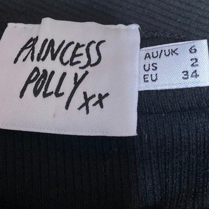 Princess Polly Black Long Sleeve Ribbed Knit Underwire Bandeau Crop Top Size 2