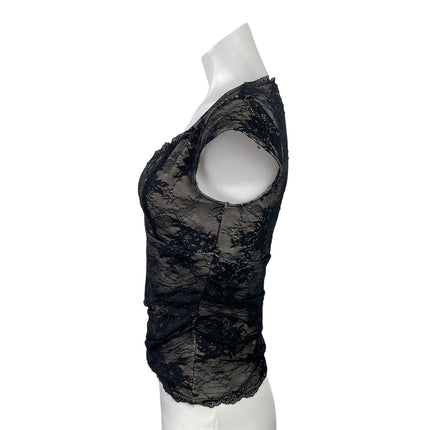 Abercrombie & Fitch Womens Black Floral Lace Cap Sleeve Sheer Crop Blouse Top S