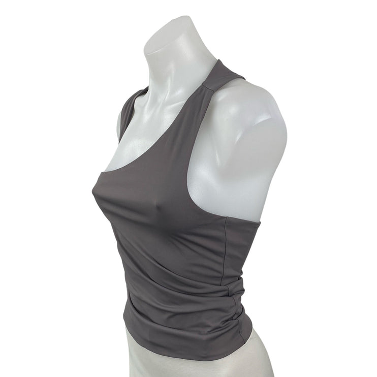 Commense Gray Ruched Sleeveless Asymmetrical Neck Cut Out Crop Cami Tank Top S