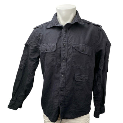 Banana Republic Men's Black Linen Untucked Long Sleeve Button Down Cargo Shirt M