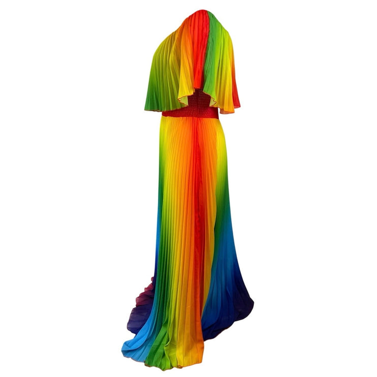 NEW Buxom Curvy Rainbow Ombre Pleated Off Shoulder Maxi Flare A-Line Dress Sz 1X