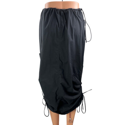 Tiger Mist Black High Waisted Tie Ruched Utility Straight Midi Skirt Size S