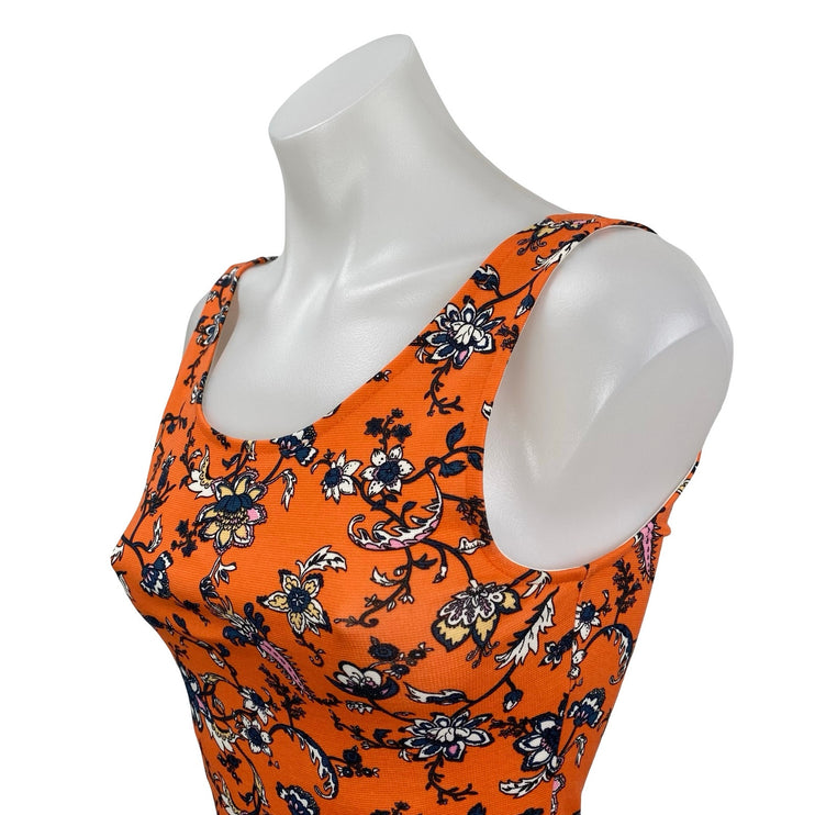 H&M Coral Floral Sleeveless Open Back Cami Tank Fit & Flare Mini Dress Size 4