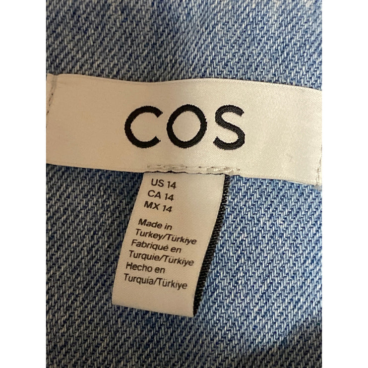 COS Blue Oversized Collared Half Sleeve Button Up Crop Denim Shirt Blouse Top 14