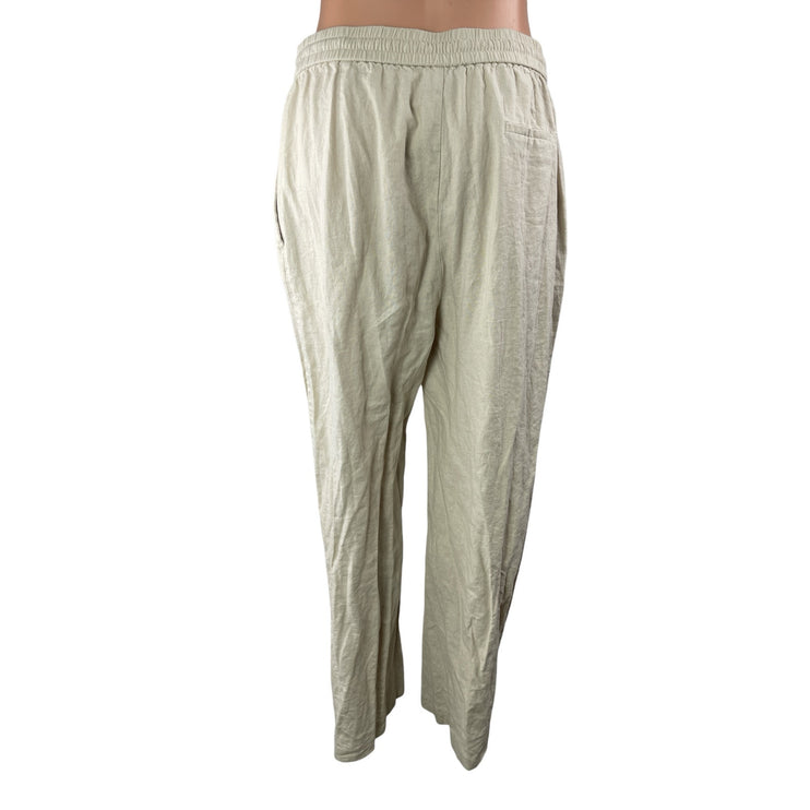 Zara Beige High Rise Elastic Waist Drawstring Lounge Straight Trousers Pants L