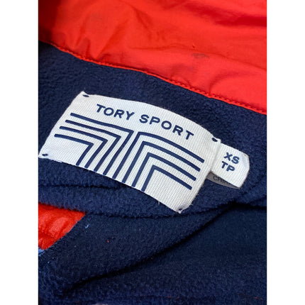 Tory Burch Tory Sport Blue Red Colorblock T-snap Fleece Sweater Jacket Size XS