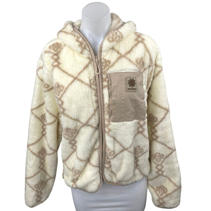 Roark Ursa Women's Beige Cream Hoodie Full Zip Fleece Sweater Jacket Size M