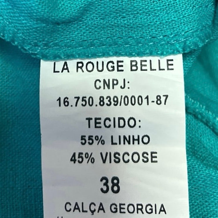 Nativozza La Rouge Blue Linen High Waisted Baggy Loose Trouser Cargo Pants 38