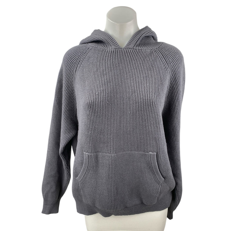 Edikted Women's Gray Rib Knit Hooded Hoodie Long Sleeve Sweatshirt Sweater Top M