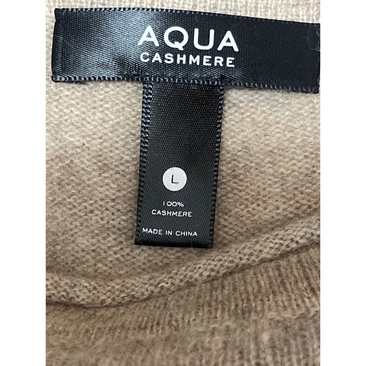 Aqua 100% Cashmere Women's Beige Crew Neck Long Sleeve Sweatshirt Sweater Top L