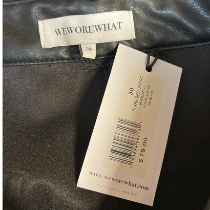 NEW WeWoreWhat Black Faux Vegan Leather High Rise A-Line Flare Bell Shorts Sz 30