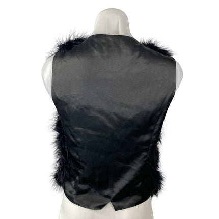 Mango Suit Women's Black Ostritch Marabou Feather Cardigan Vest Gilet Bolero M