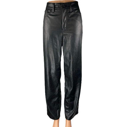 Old Navy OG Loose Women's Black Faux Leather High Rise Straight Trousers Pants 8