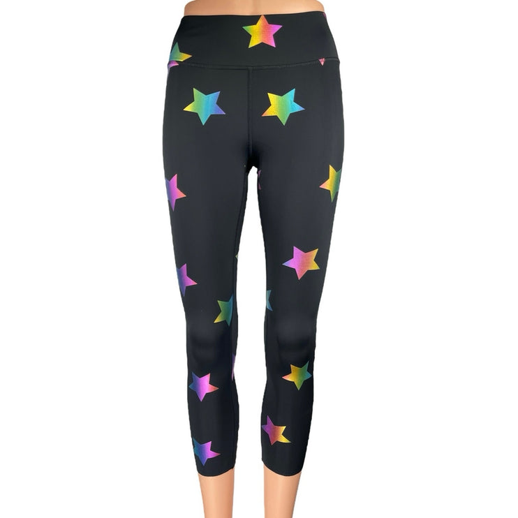Terez Women's Black Rainbow Stars Foil Capri Athletic Leggings Pants Size XS