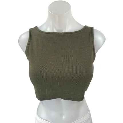 Princess Polly Green Ribbed Knit Sleeveless Cami Camisole Tank Crop Top Size 6