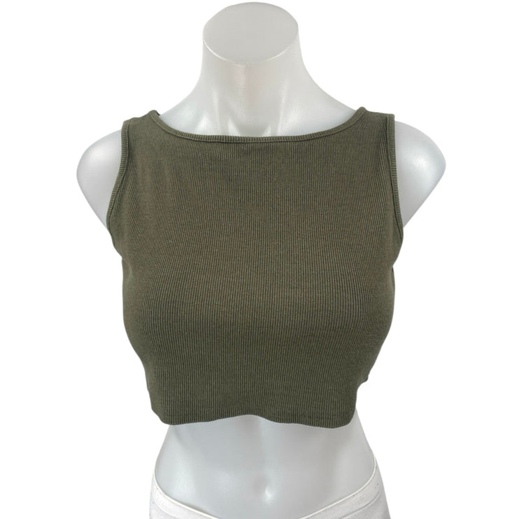 Princess Polly Green Ribbed Knit Sleeveless Cami Camisole Tank Crop Top Size 6