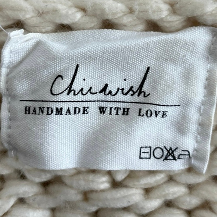 Chicwish Knit Your Love Ivory Heart Shape Pompoms Chunky Knit Cardigan Sweater S