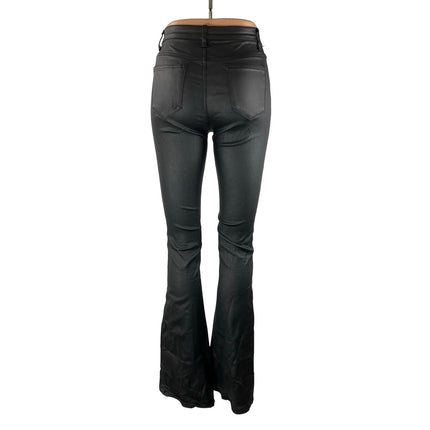 Edikted Women's Black Faux Vegan Leather High Rise Skinny Flare Trousers Pants S