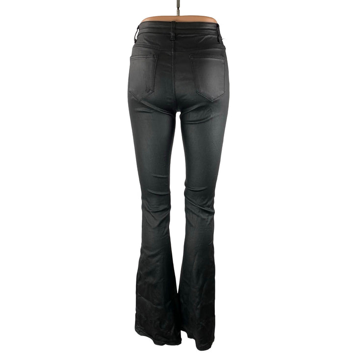 Edikted Women's Black Faux Vegan Leather High Rise Skinny Flare Trousers Pants S